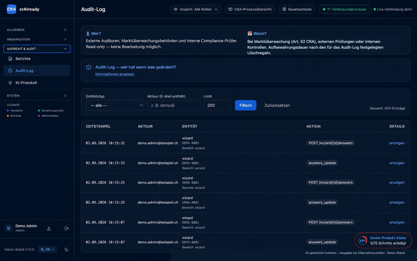 crAIready-Audit-Log als protokollierte Bearbeitungshistorie