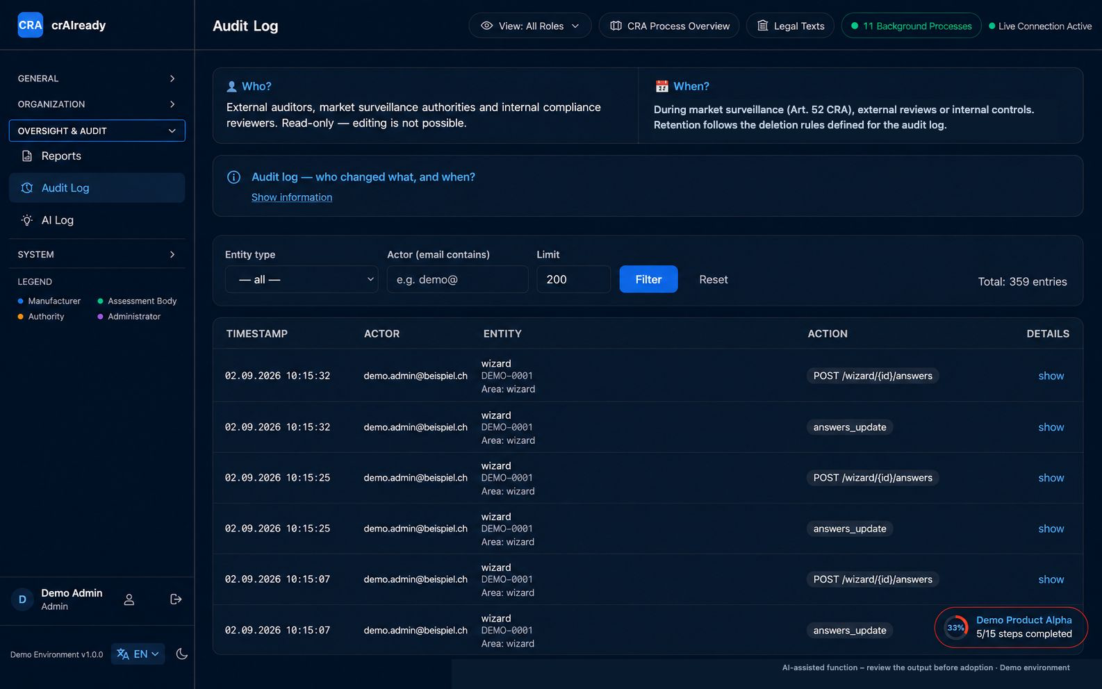 crAIready audit log as a recorded processing history